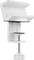 A white desk clamp with an adjustable screw, suitable for attaching lamps or monitor arms to desks.