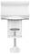 A white table clamp with an adjustable metal pin, suitable for securing devices or accessories to table edges.