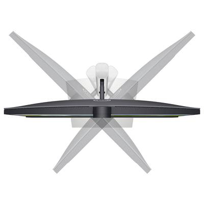 A monitor with an adjustable stand, which allows for flexible screen positioning, is shown from various angles.