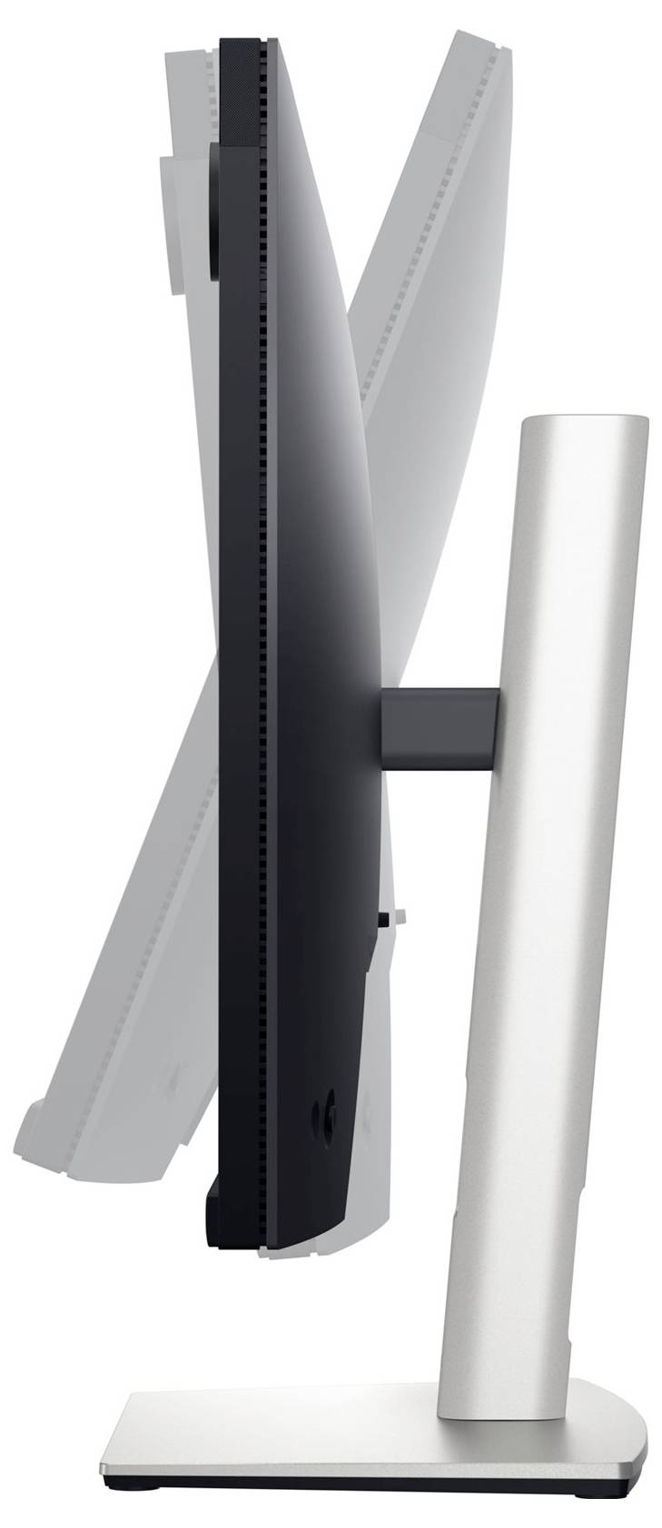 Side view of a swivel computer monitor, shown at various tilt angles.
