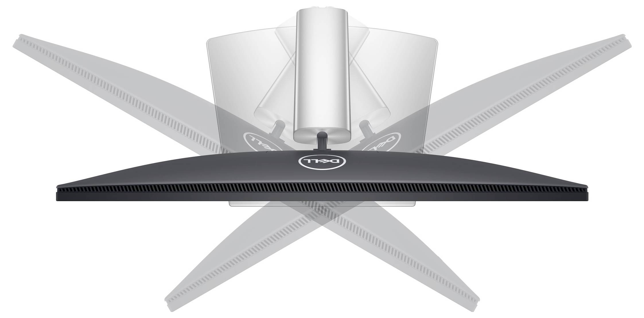 A monitor in black, mounted on a flexible stand that allows freedom of movement up, down, left and right.