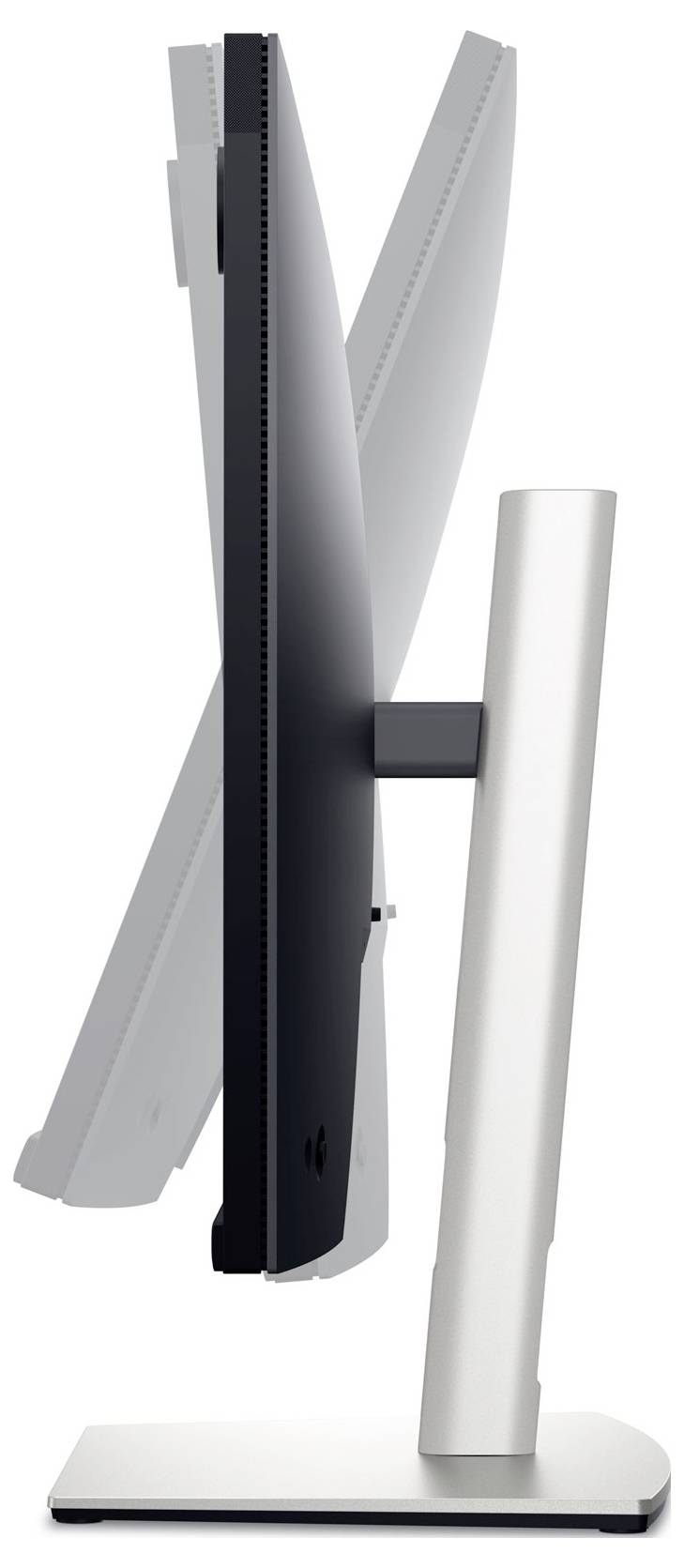 Flat computer screen shown from the side, mounted on a silver stand. Screen is slightly tilted backwards.