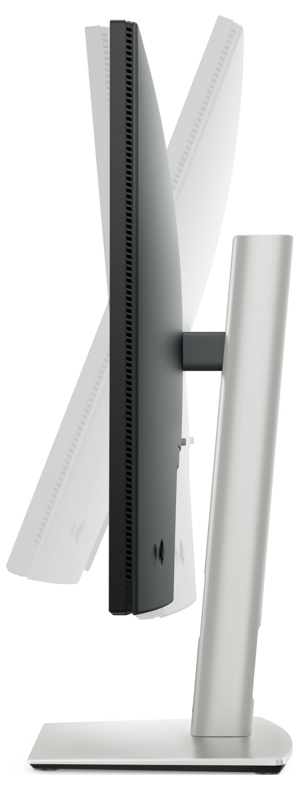 A monitor viewed from the side demonstrates the adjustability of its tilt angle.
