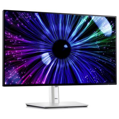 A modern monitor displays a representation of digital lines in luminous blue, purple, and green tones, reminiscent of an eye.