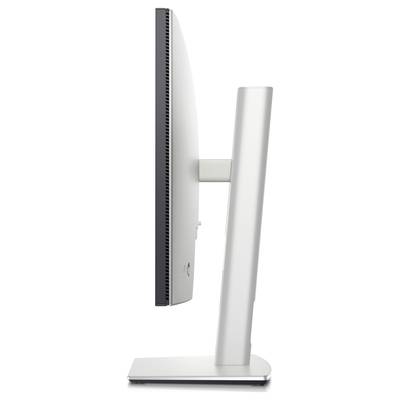 Side view of a modern computer monitor with slim design on a rectangular stand.