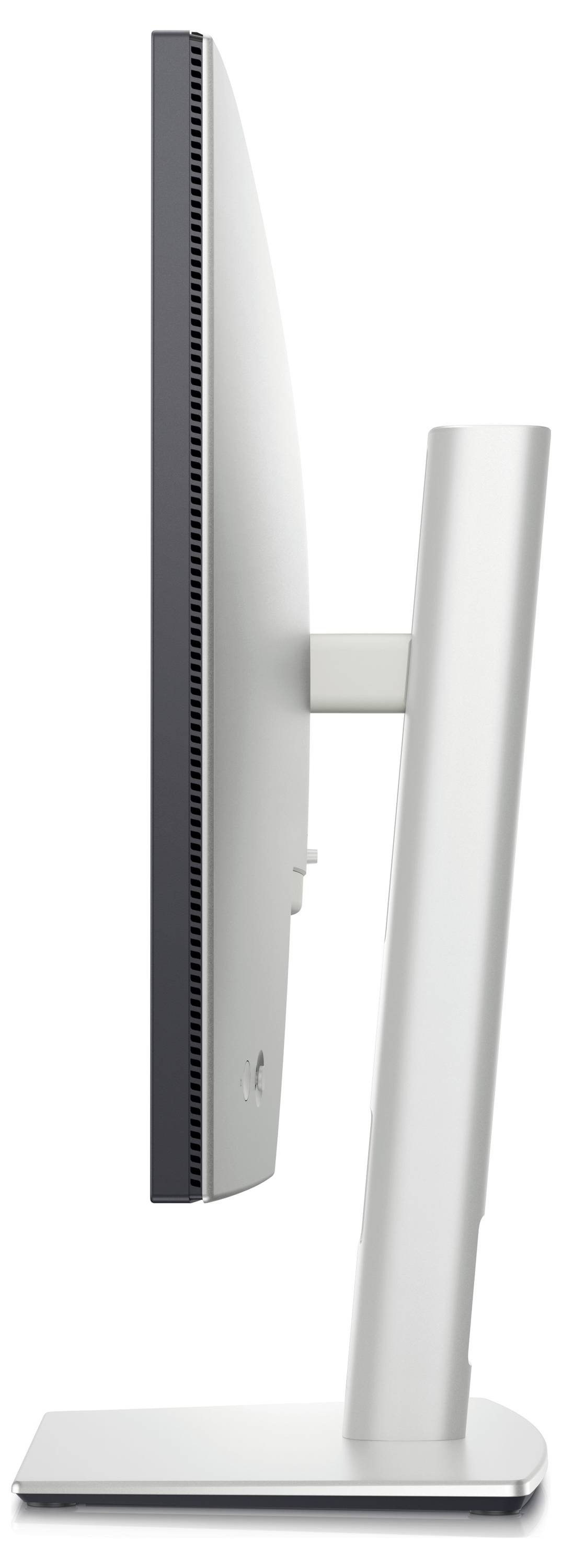 Side view of a modern computer monitor with a sleek design and silver stand.