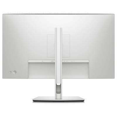 A monitor viewed from behind with a sturdy stand. The screen is slightly tilted and features a clean, modern design.