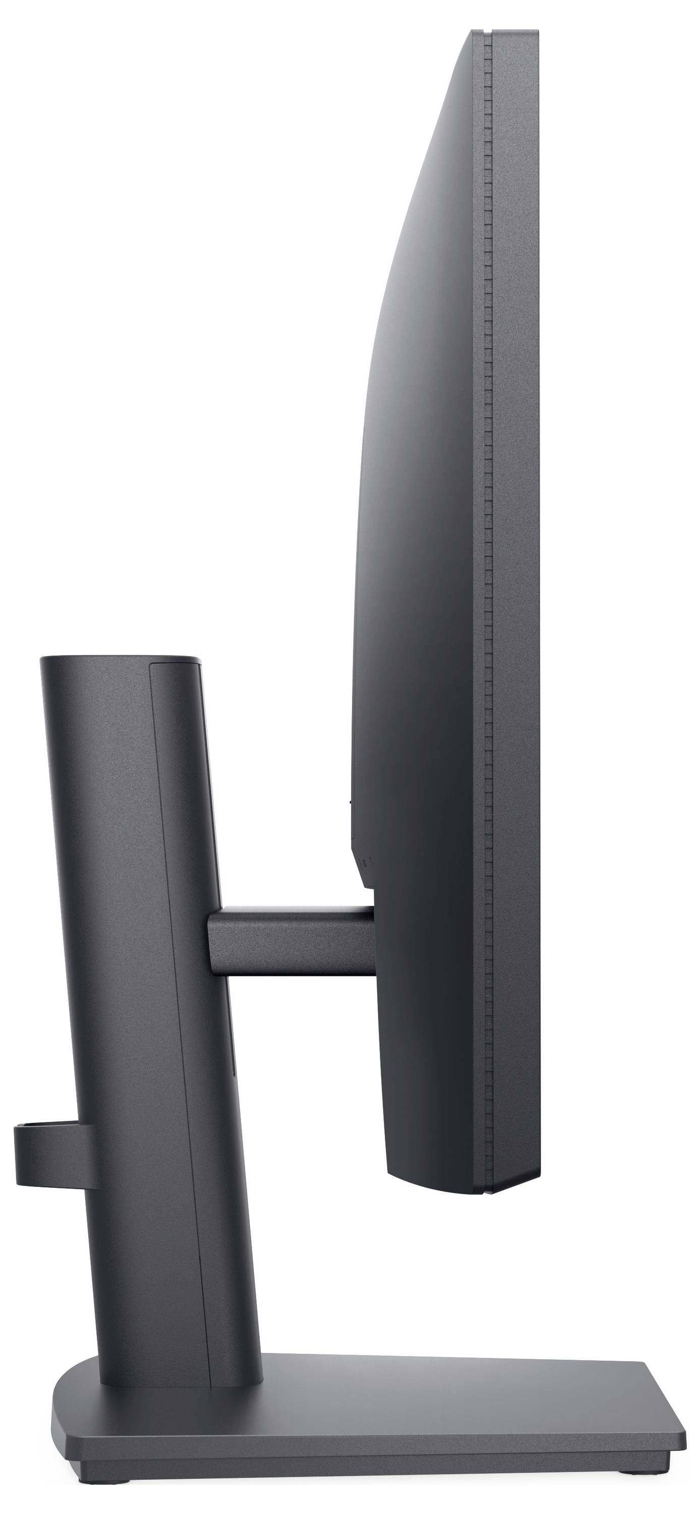 Side view of a computer monitor with a slim design on a sturdy stand.