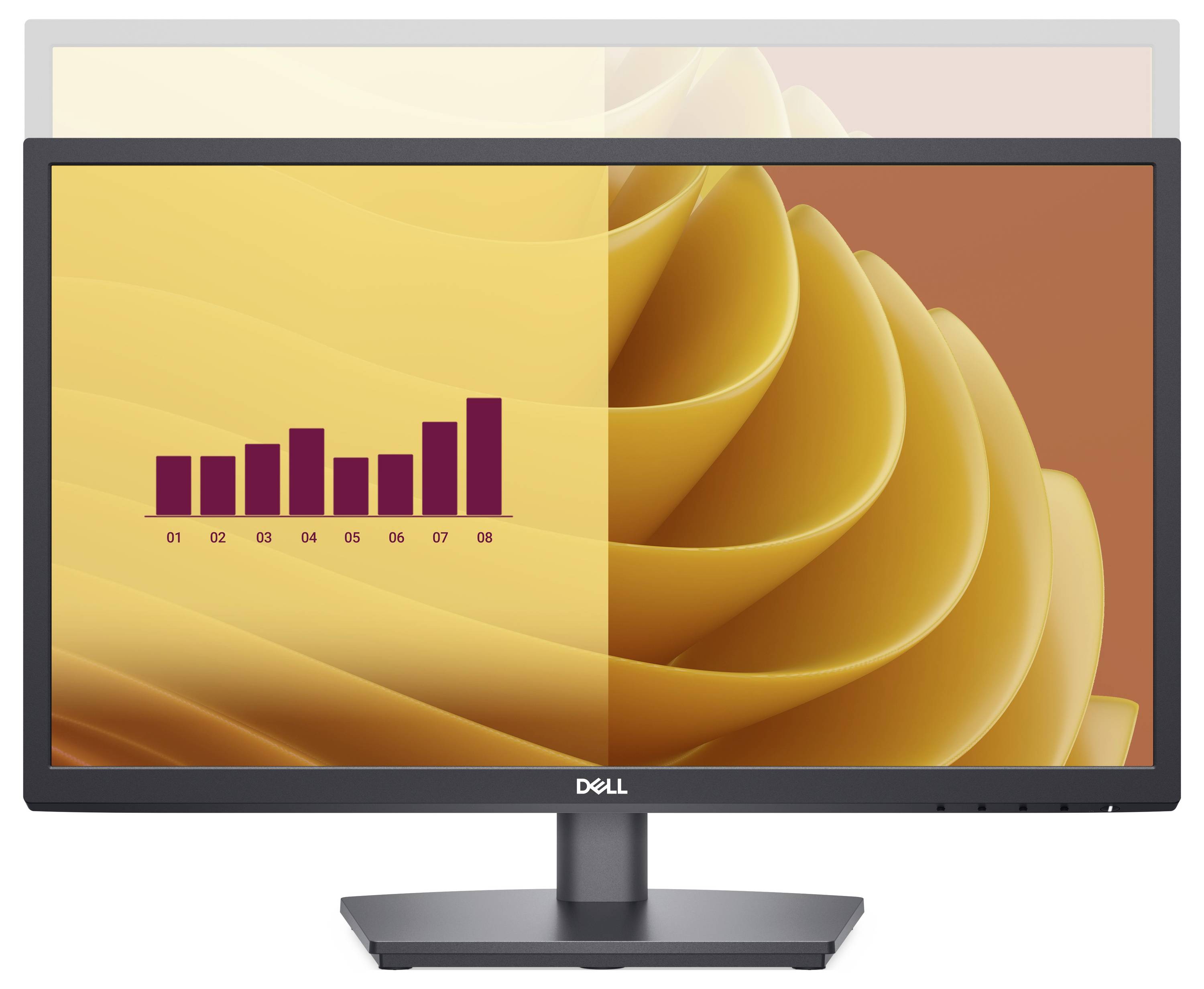 'Windows 365 Frontline' is displayed on a Dell monitor. The image shows a bar graph with ascending values.