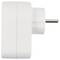 A white plug adapter in side view. The adapter has a European plug.