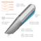 The image shows a safety cutter. Details: 'finger-friendly' blade, tool-free blade change, safety retraction, ambidextrous.