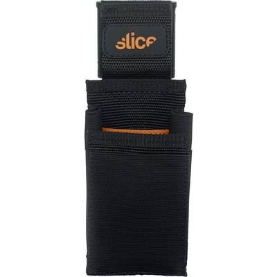 Black case with orange 'slice' lettering on a small compartment at the top.