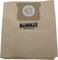 DeWalt vacuum cleaner bags, model DXVA19-4204, made of brown paper with a blue seal.