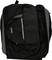 A black rucksack lies flat on a surface. The rucksack has grey accents and a visible zip pocket.