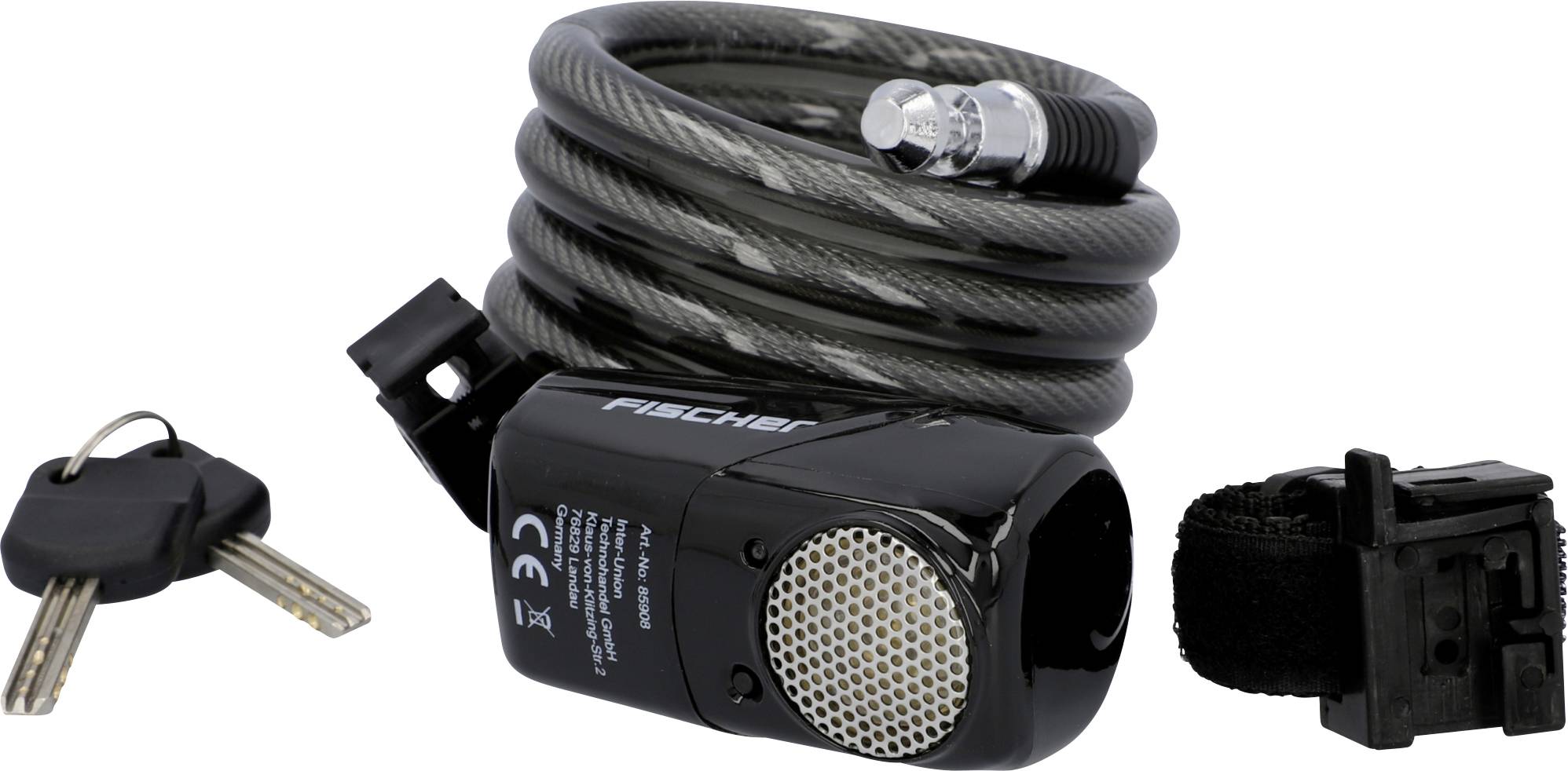 FISCHER FAHRRAD Spiral cable lock Anthracite + alarm Key lock