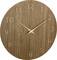 Wooden clock with an oval design, featuring golden hands and numerals. Displays the time as 10:10.