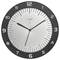 An analogue wall clock shows the time: 10:10. The rim is black, the dial silver with black hands and numerals.