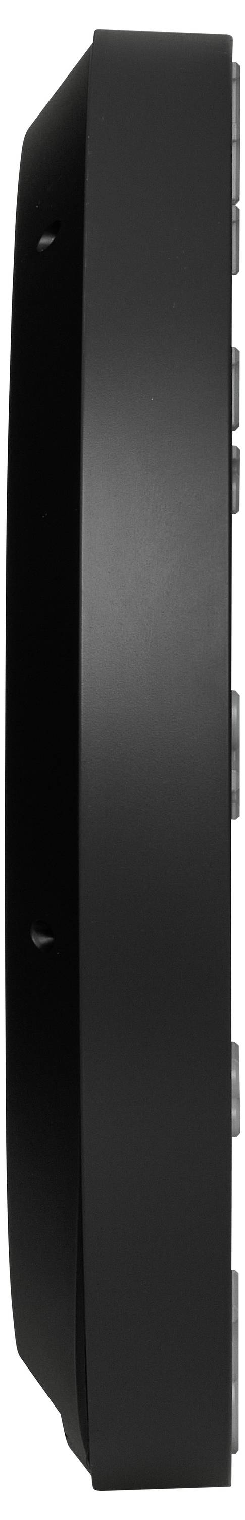 A black, rectangular device viewed from the side, possibly an electronic display or screen, with rounded edges.