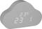 Grey, cloud-shaped digital clock displaying '23°C' and '23:1'.