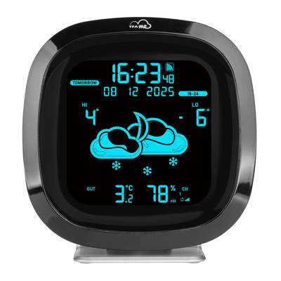 Digital weather display shows time 16:23, date 8 December 2025, with indoor temperature 3.2°C. Weather forecast: 4°C to -6°C, snow.