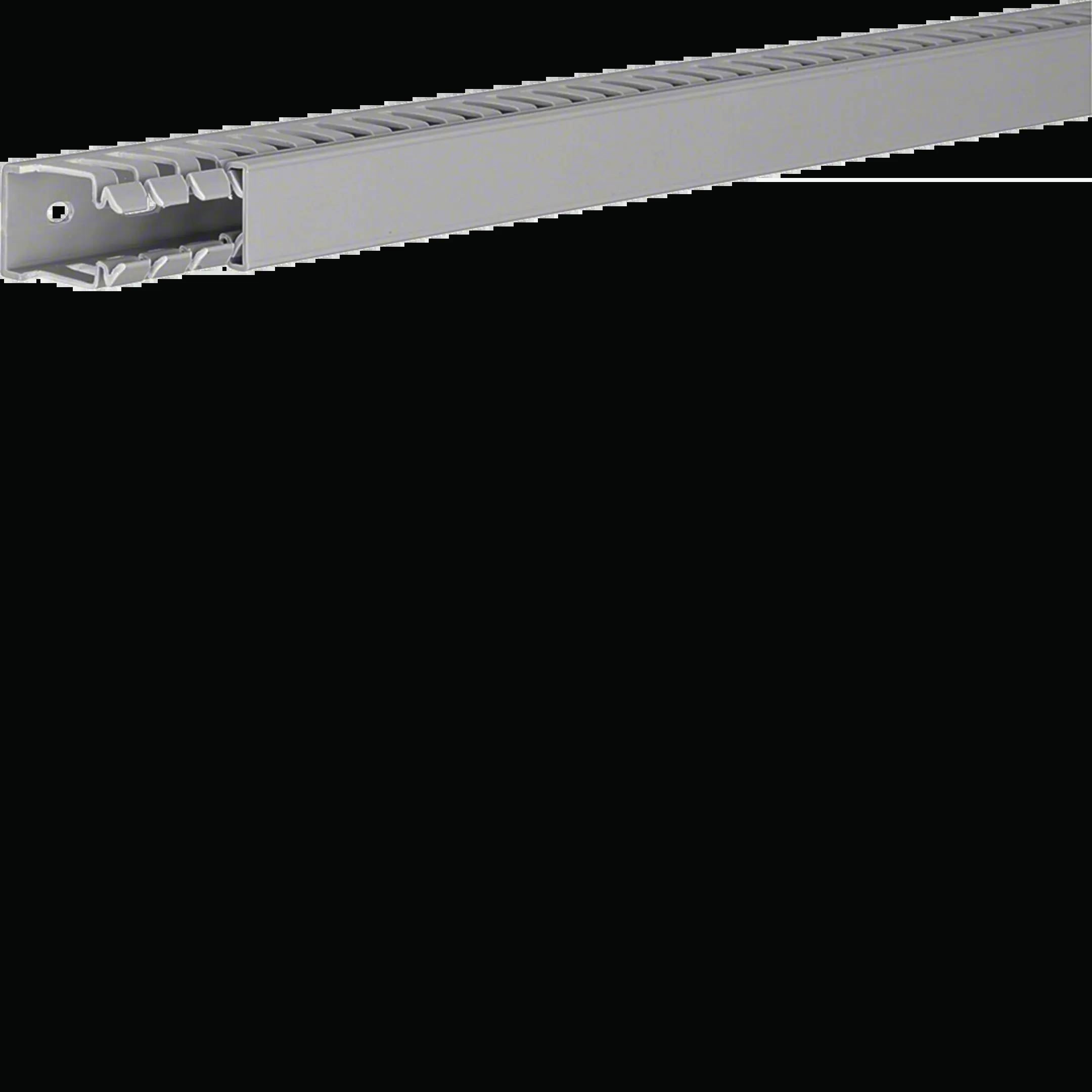 A long, rectangular, grey cable trunking with a removable cover, suitable for the organised routing and protection of cables.
