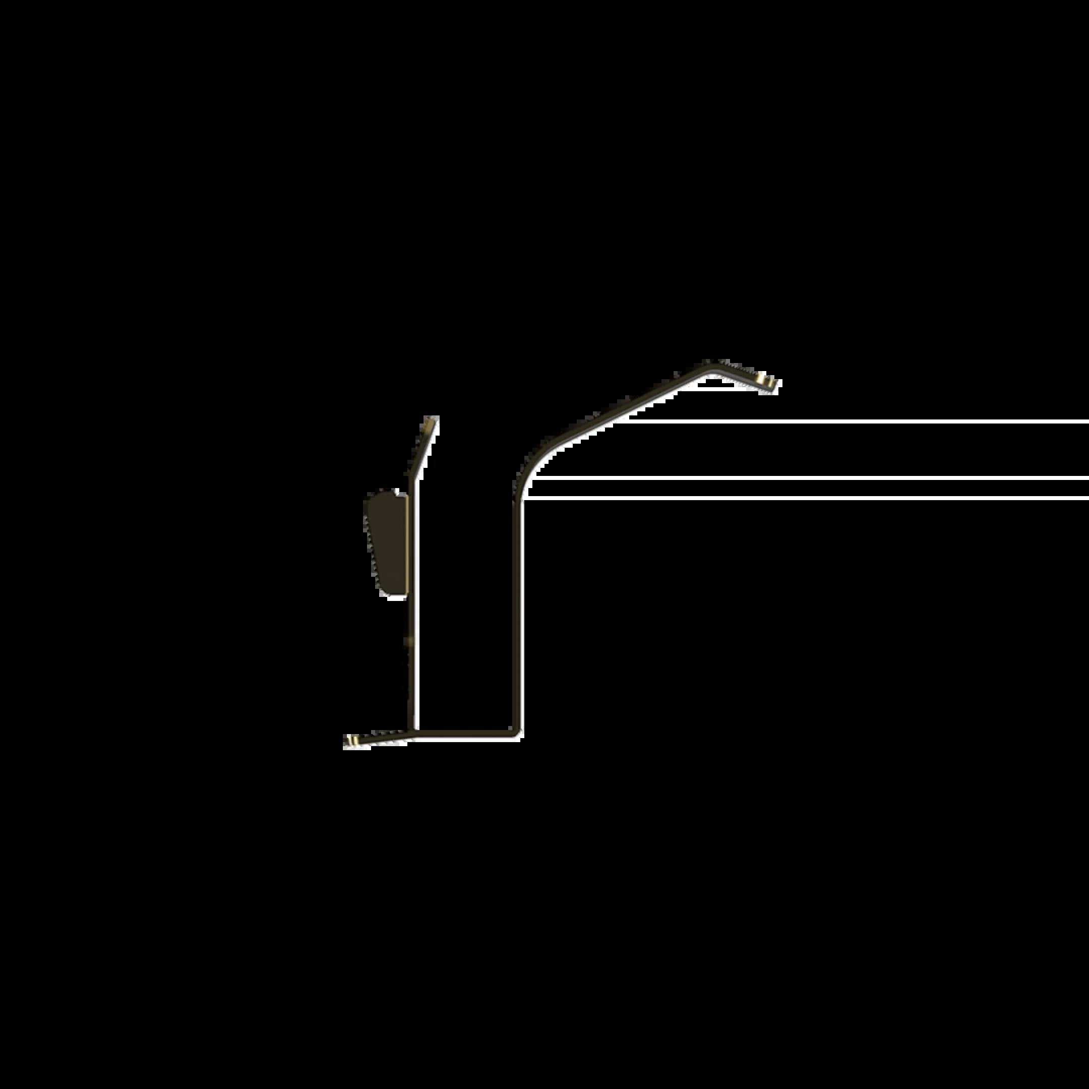 A black, metallic profile with an L-shaped and curved design that is potentially part of a structure.