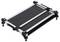 A black pedalboard frame with adjustable struts, positioned on a white background surface. Ideal for musicians.