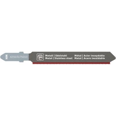 Saw blade with the inscription 'Metal | Stainless Steel | Stainless Steel | Stainless Steel'. Suitable for cutting metal.