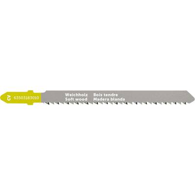 Saw blade labelled 'Softwood, Bois tendre, Soft wood, Madera blanda', suitable for soft wood.