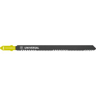 Saw blade with 'Universal' inscription on a grey background with a yellow border. Suitable for standard saws.