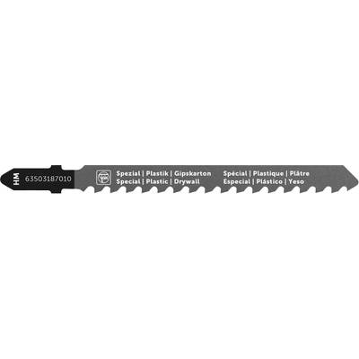 'Reciprocating saw blade for special plastics and plasterboard, TPI: 6–8.'