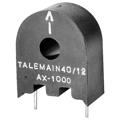 A black electrical component with two connecting pins and the inscription 'TALEMAIN40/12 AX-1000'. A white arrow pointing upwards is located at the top.
