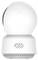 White, spherical camera with rounded edges on a stable base, suitable for room surveillance; frontally pivotable.