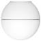 A white, spherical, minimalist vase with a delicate horizontal dividing line in the centre.