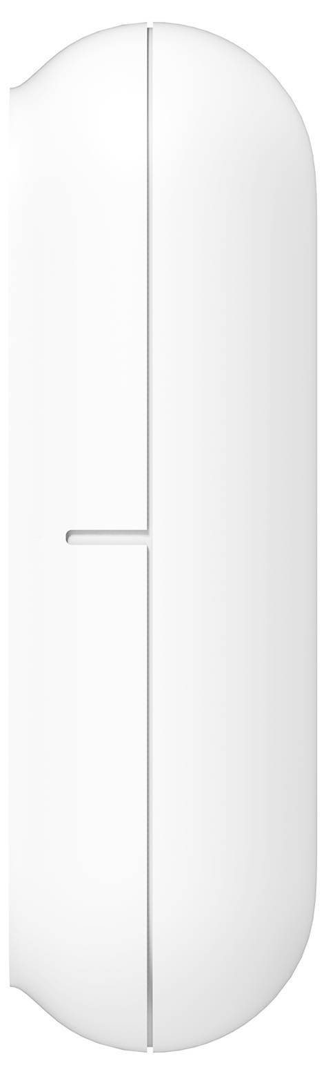 A white, elongated, cylindrical object with a narrow central indentation, viewed from the side.