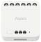A white smart home device with the 'Aqara' logo, several ports on the top and a button on the bottom left.