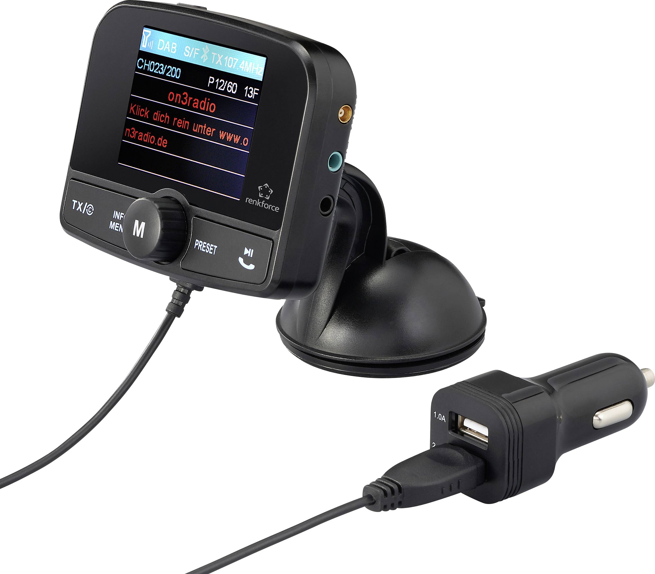 Renkforce RF-CRDAB-100 DAB+ receiver Suction cup , Bluetooth audio streaming