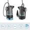 Two grey garden pumps with blue accents. Inscription: '20,000 l/h max.', '9 m/0.9 bar max.', '550 W', '⌀ 38 mm max.', '2 in 1'.