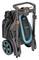 Folded garden tool trolley with black and blue accents, large wheels and handles that enable easy handling.