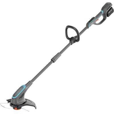 Electric lawn trimmer with ergonomic handle and rotating cutting head, suitable for precise grass cutting in gardens.