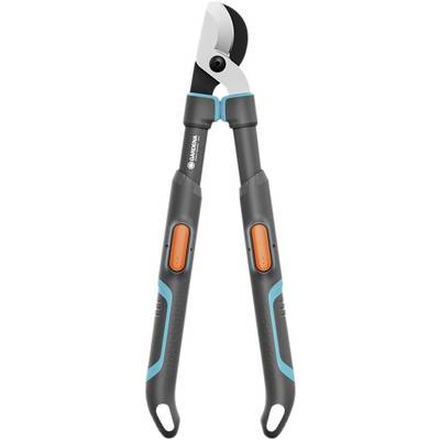 Pruning shears with long handles and a sharp blade, suitable for cutting thick branches. Ergonomic design for easy handling.