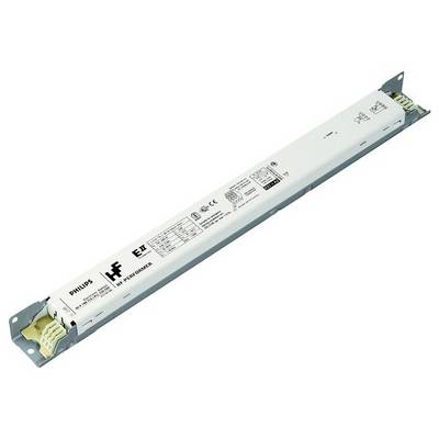 A long, rectangular electronic ballast from Philips, with markings and specifications on the top surface.
