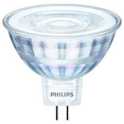A Philips LED light bulb with a GU5.3 base, suitable for energy-efficient lighting. It has a round, reflective lens.