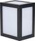 Black, rectangular lamp with white illumination panel, suitable for use in interior or exterior areas for lighting purposes.
