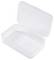 Transparent, empty plastic box with an open lid, suitable for storing small items or tools.