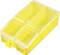 Yellow, rectangular plastic container with a transparent lid, divided into three compartments. Perfect for storing small items.