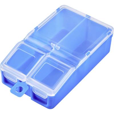 Blue pill organiser with four compartments, suitable for storing tablets for daily intake.