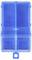 A vacant, blue, transparent pill container with four compartments that are open.