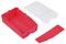 Red plastic storage box with a removable, transparent lid and red insert, suitable for storing small items.