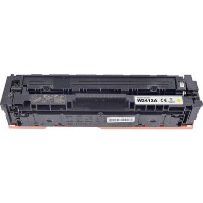 'Black toner cartridge, Model W2412A, with CE marking and safety instructions, designed for printing devices.'